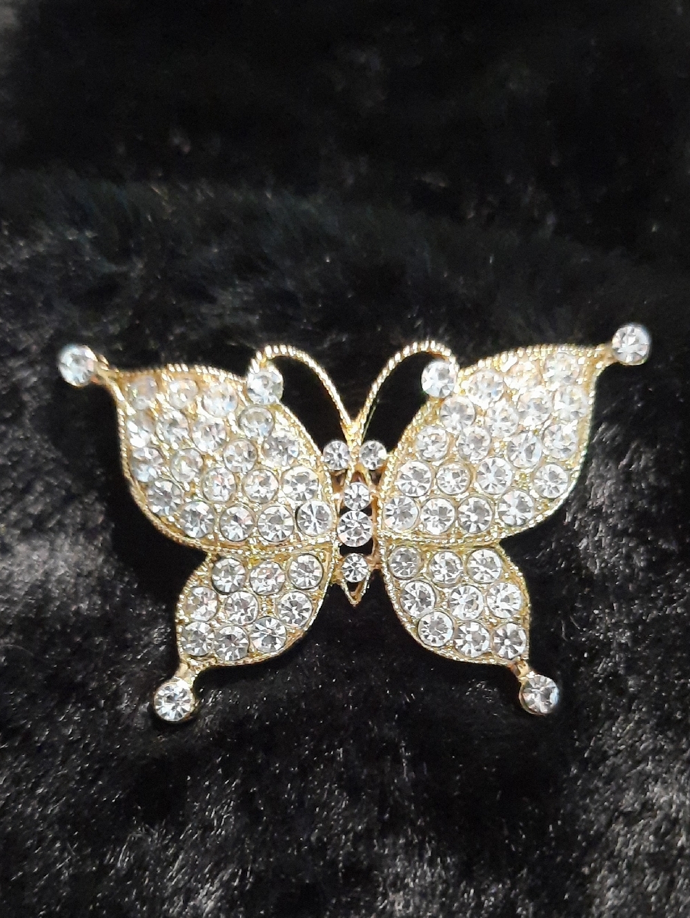 Gold Butterfly Crystal Brooch - Sparkling Clear Rhinestone Pin